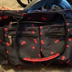 Cherry Print Black Tote Bag